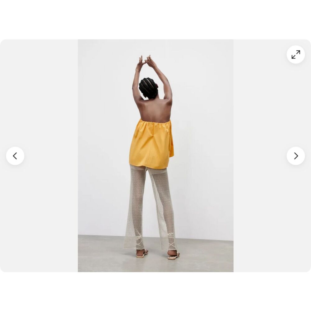 Orange Zara Boho Strapless Elastic Off-the-Shoulder Flounce Pull-On Top (NWT) - Picture 5 of 7